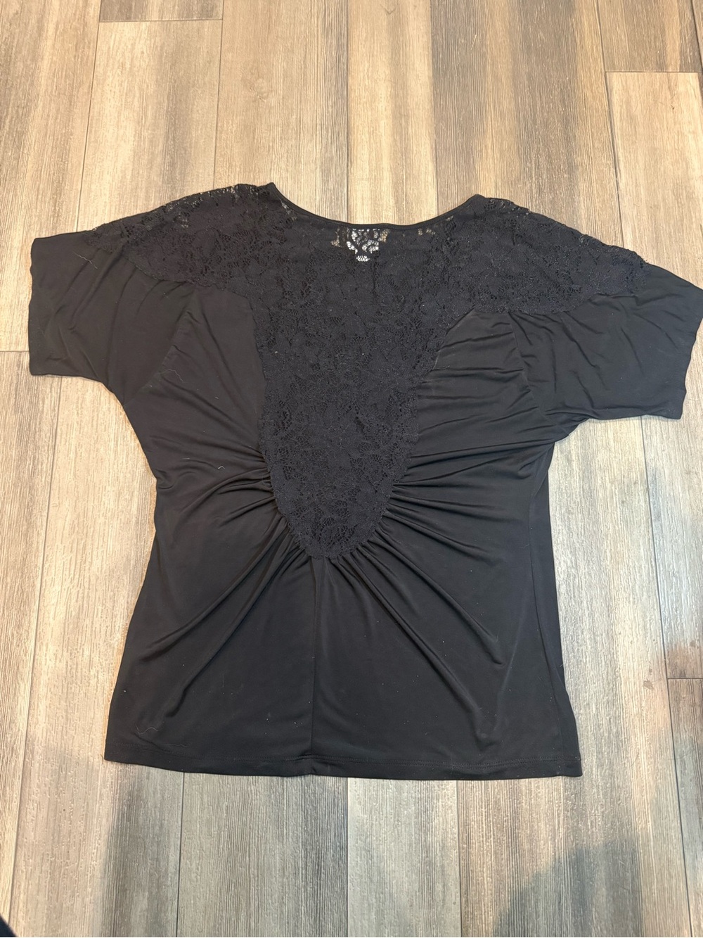 Women's Black Short Sleeve Top with Lace Yoke